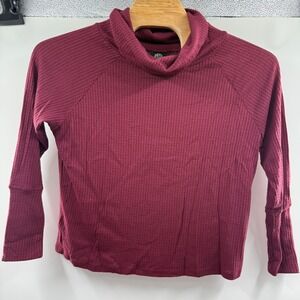 Bobau‎ Womens M Waffle Knit Turtleneck Long Sleeve Casual Pullover Top Burgundy